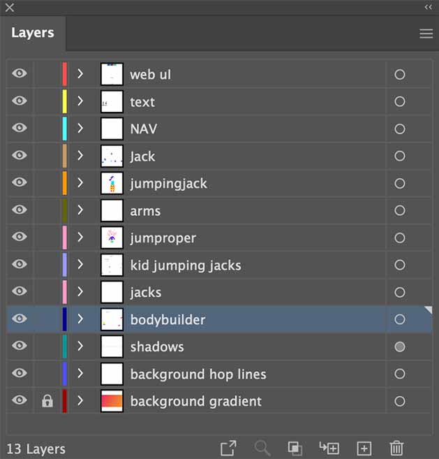 Illustrator layers showing creative process