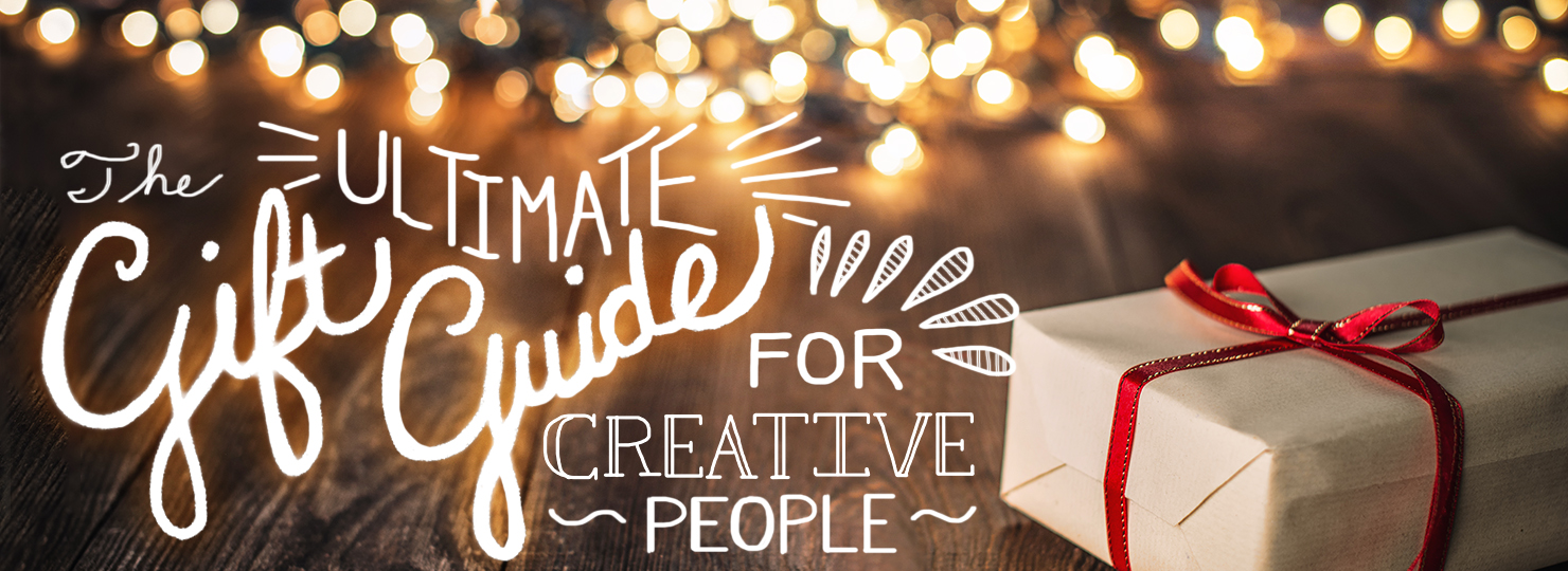 The Ultimate Gift Guide for Creative People glow title with a wrapped present