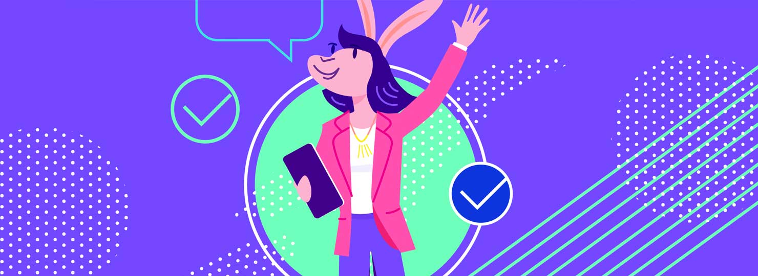 Graphic illustration of a rabbit dressed up as a professional, ready for an interview