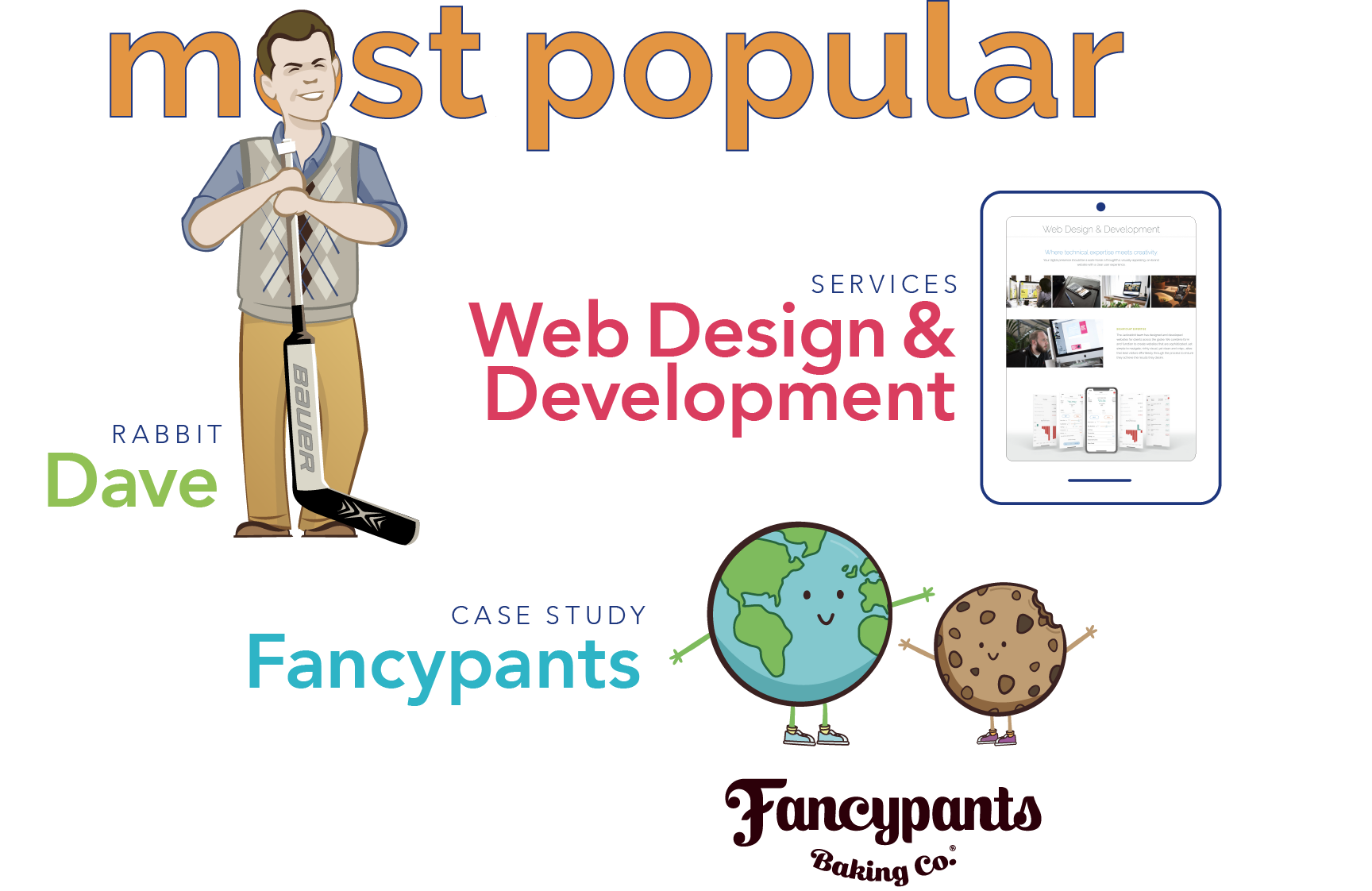 "most popular pages on Jackrabbit site are the web design & development services, FancyPants case study, and Dave's bio" 