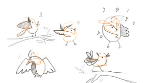 sketches of squiggly birds