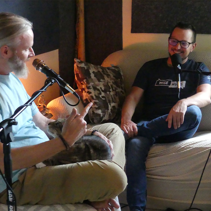 Aaron and a friend recording their podcast