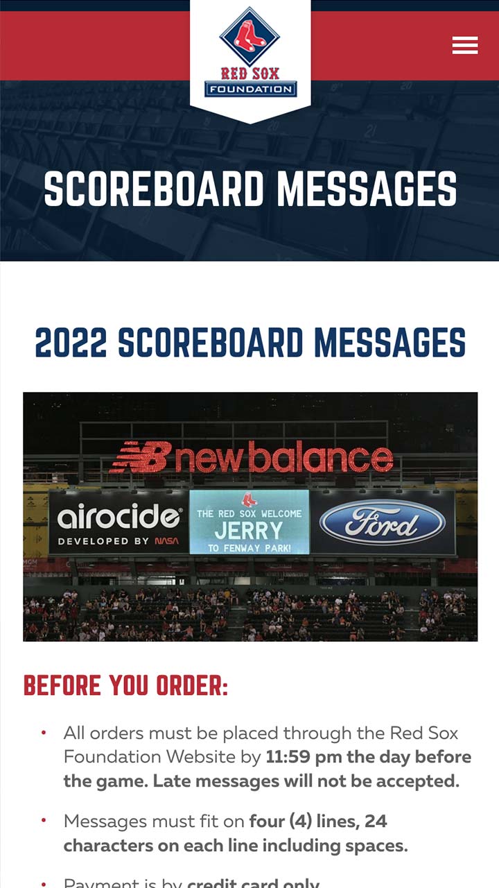 responsive mobile design for the red sox foundation