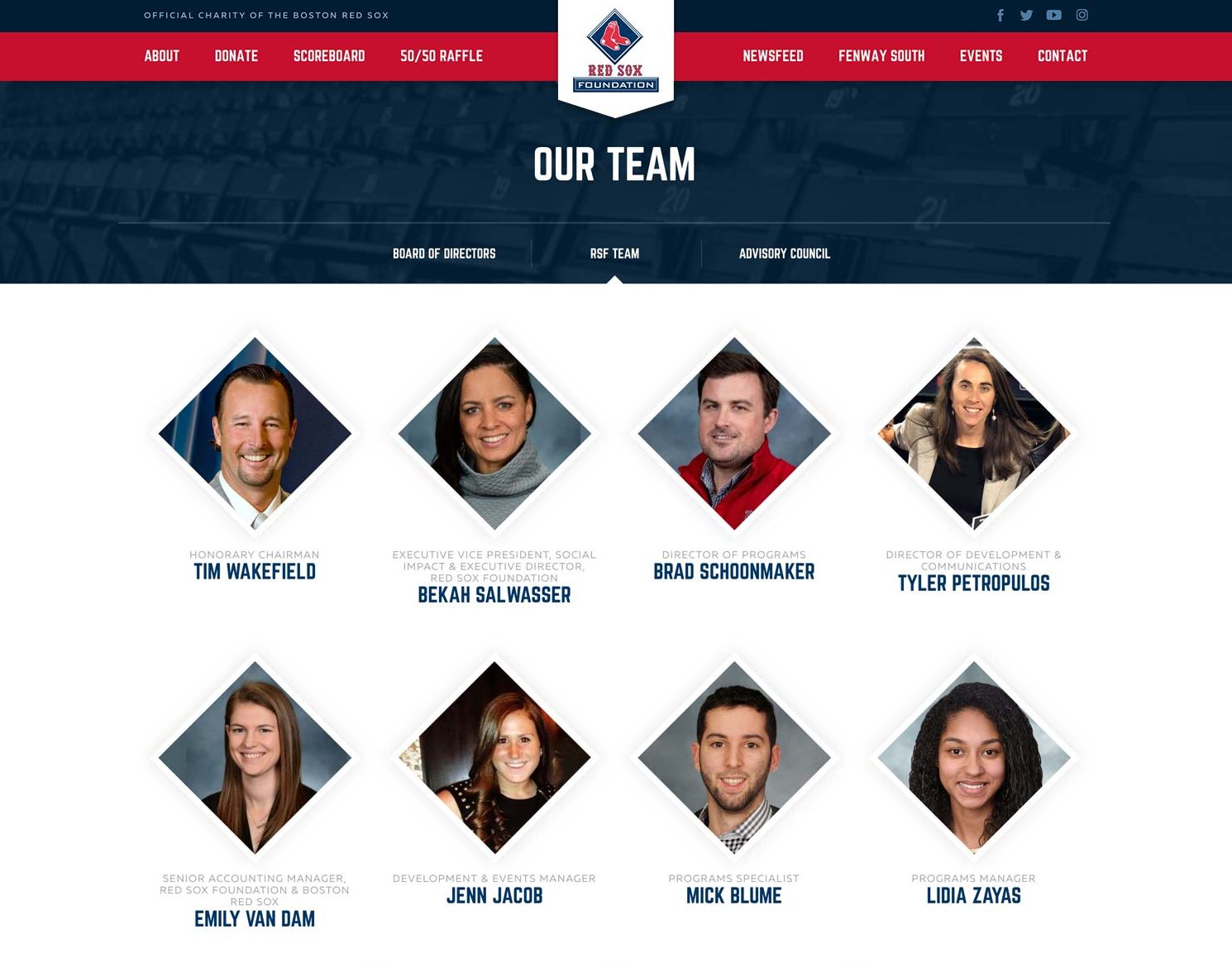 red sox foundation website design showing sample team page designed by Jackrabbit