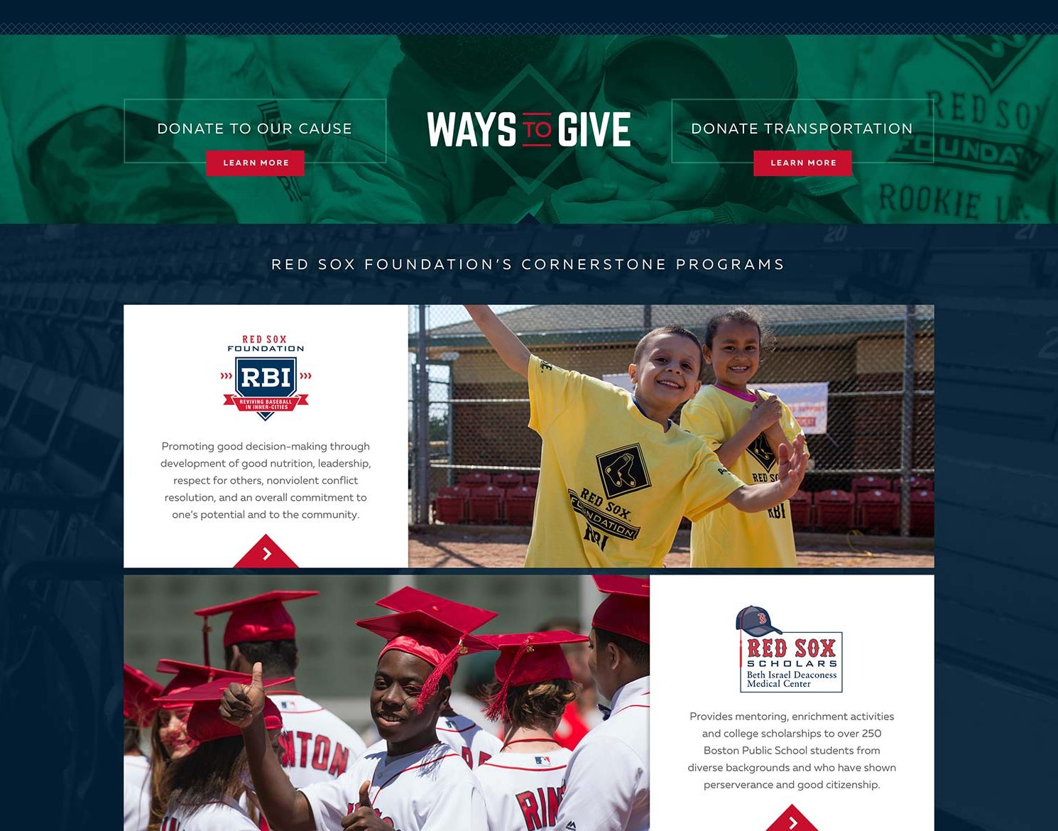 red sox foundation website design showing homepage design by Jackrabbit