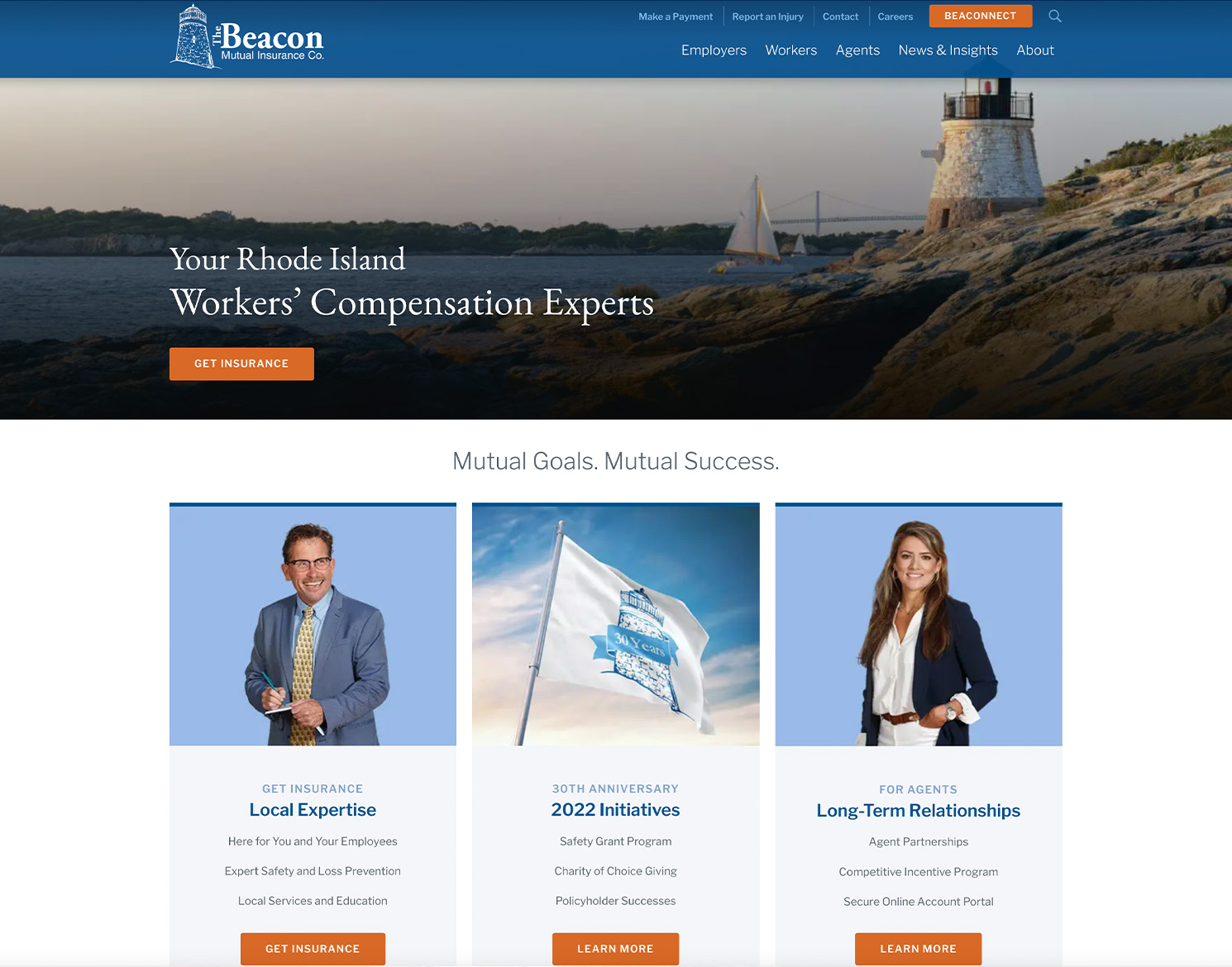 desktop view of Beacon Mutual's website homepage