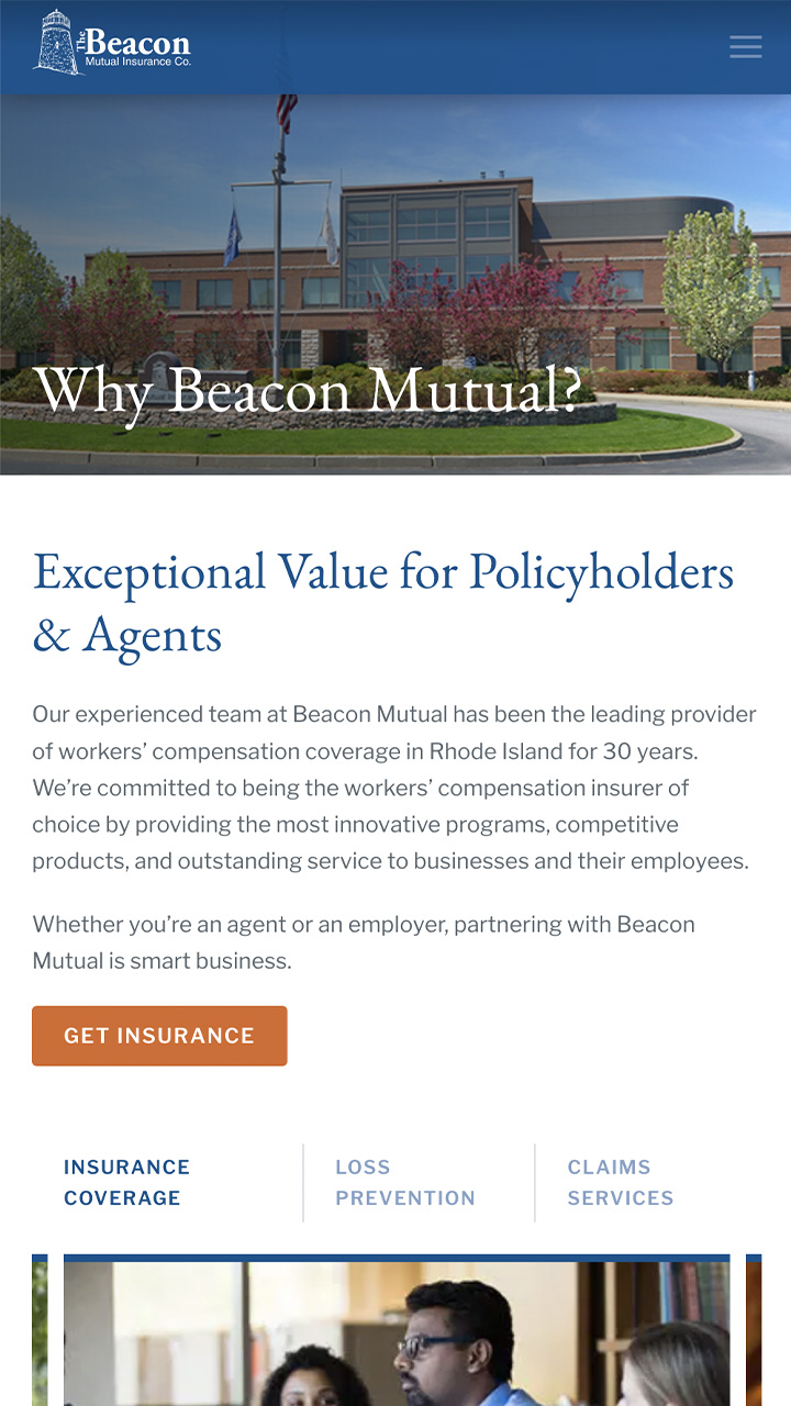 mobile view of Beacon Mutual's 'Why Beacon Mutual's page