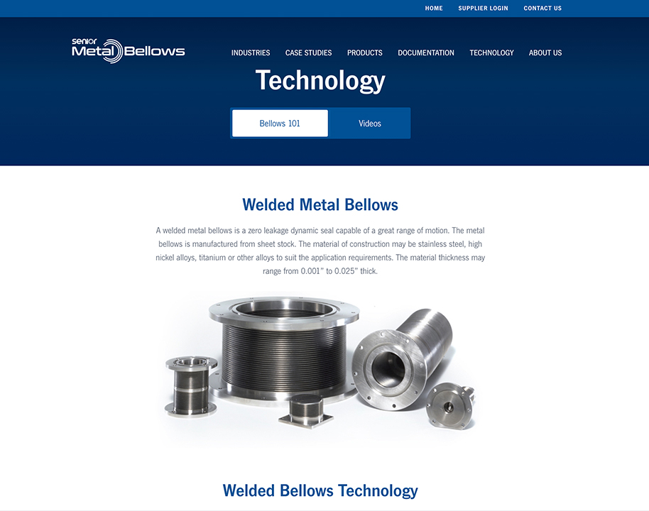 Senior Metal Bellows website design