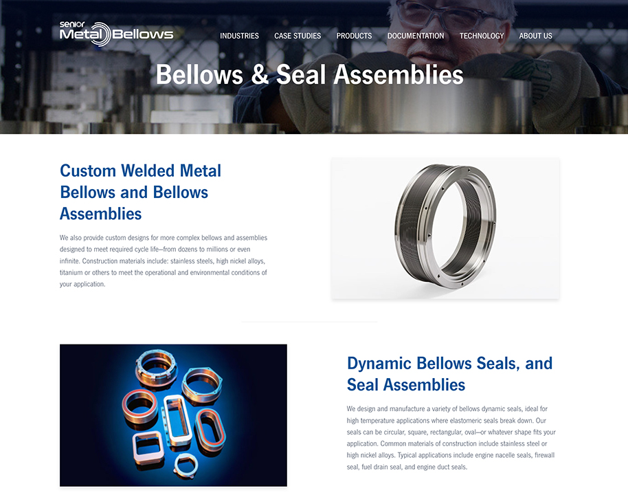 Senior Metal Bellows website design