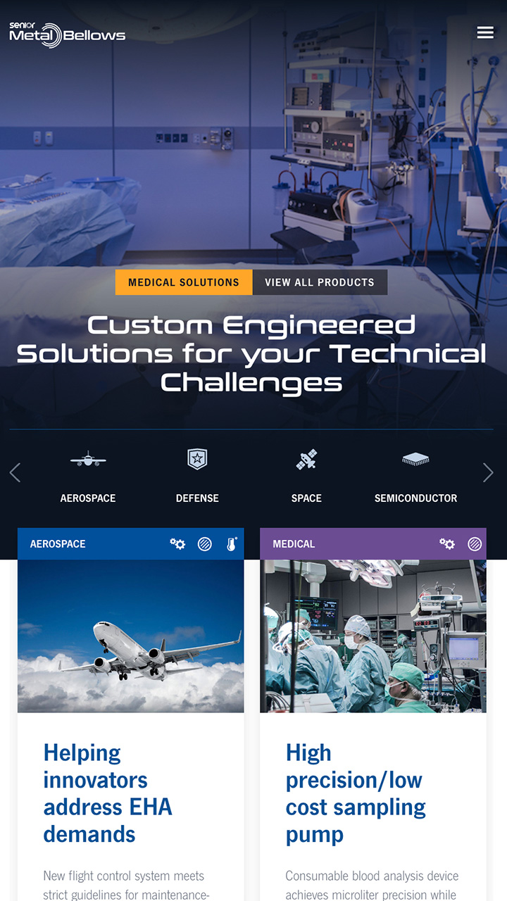 Senior Metal Bellows website design showing responsive on mobile