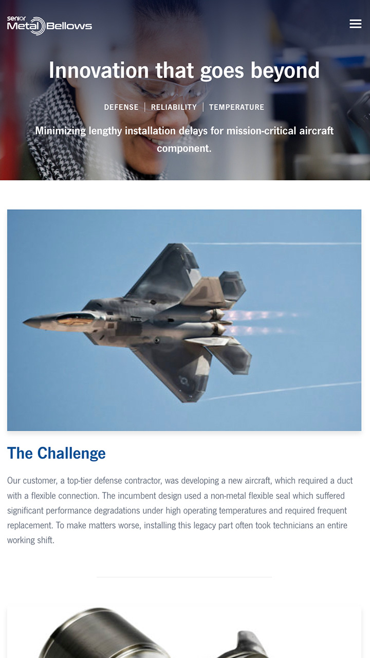 Senior Metal Bellows website design showing responsive on mobile