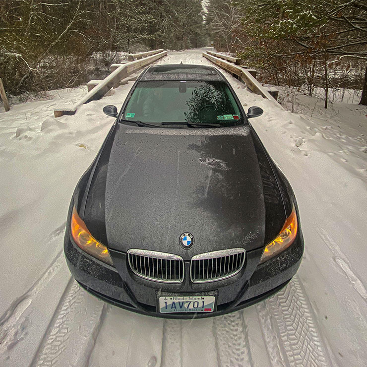 Aaron's BMW driving in the snow