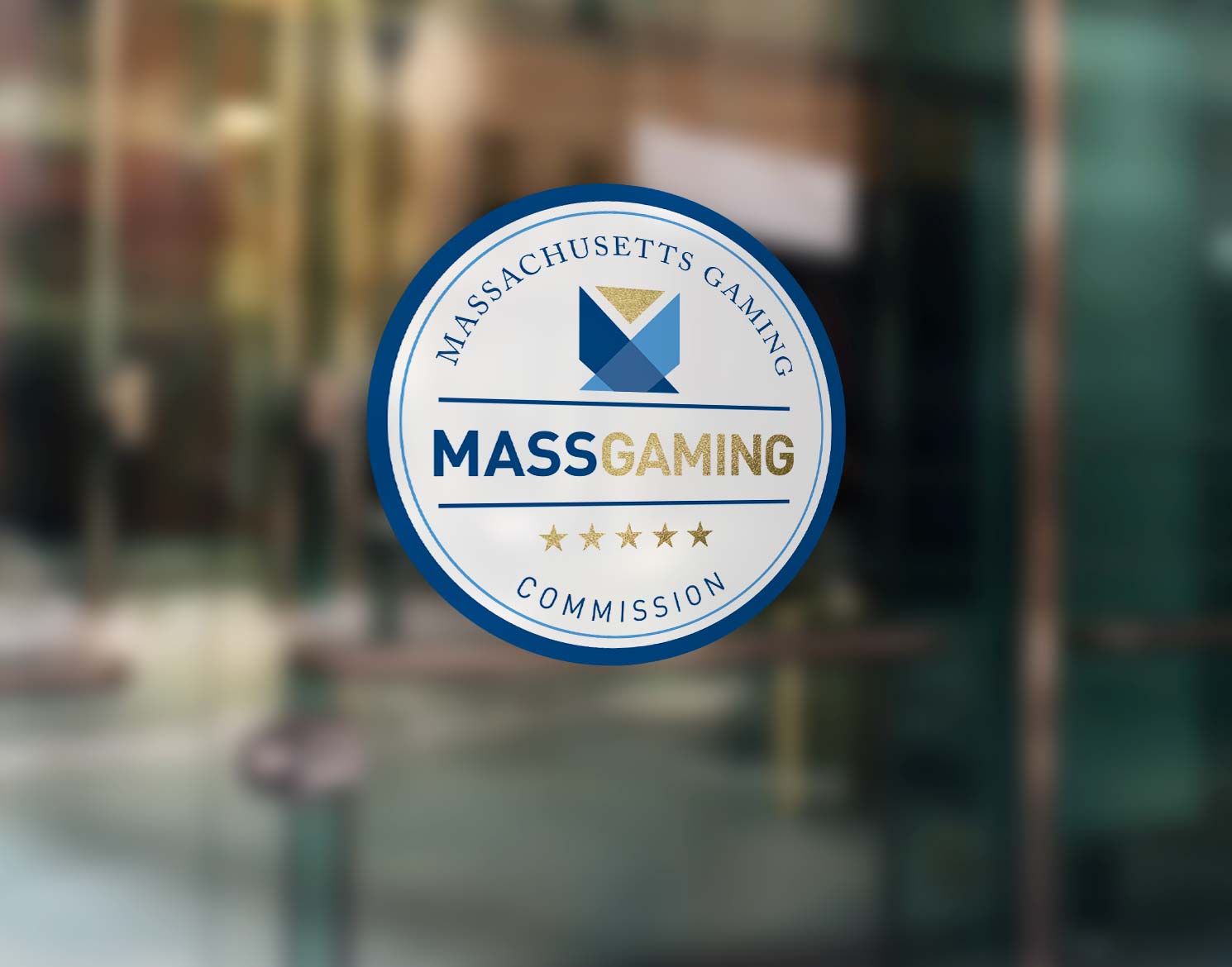 Massachusetts Gaming Commission logo on glass window