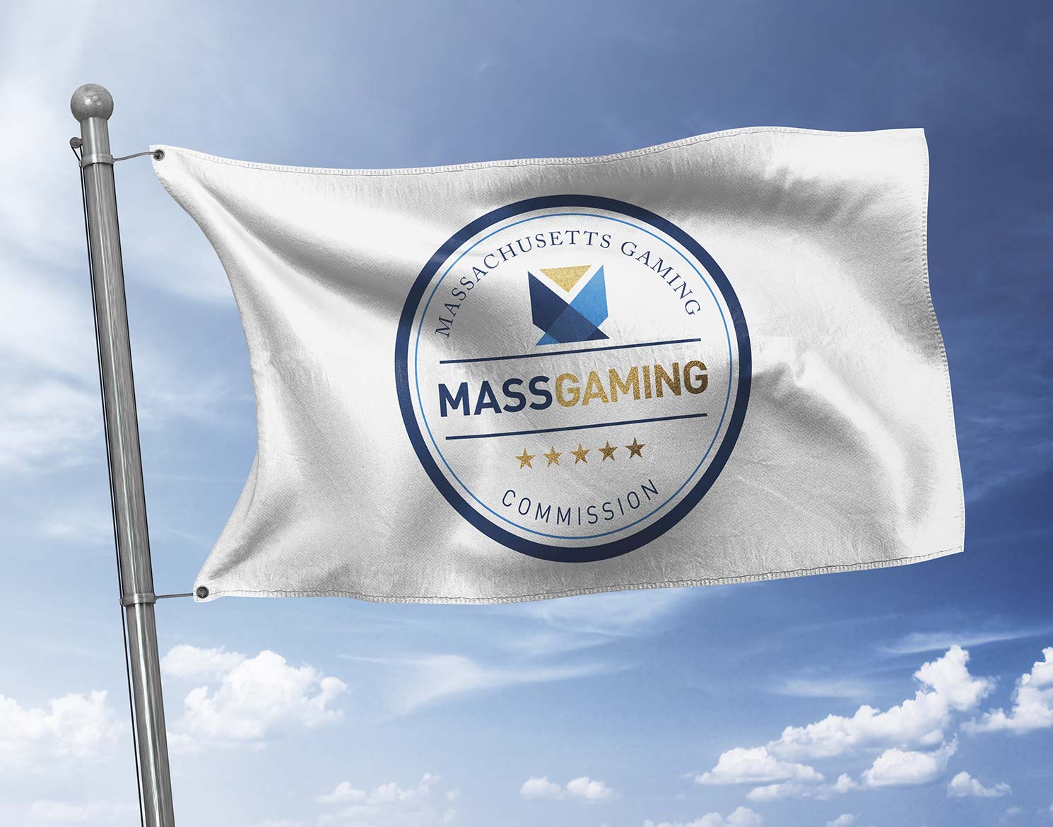 Massachusetts Gaming Commission logo on waving flag