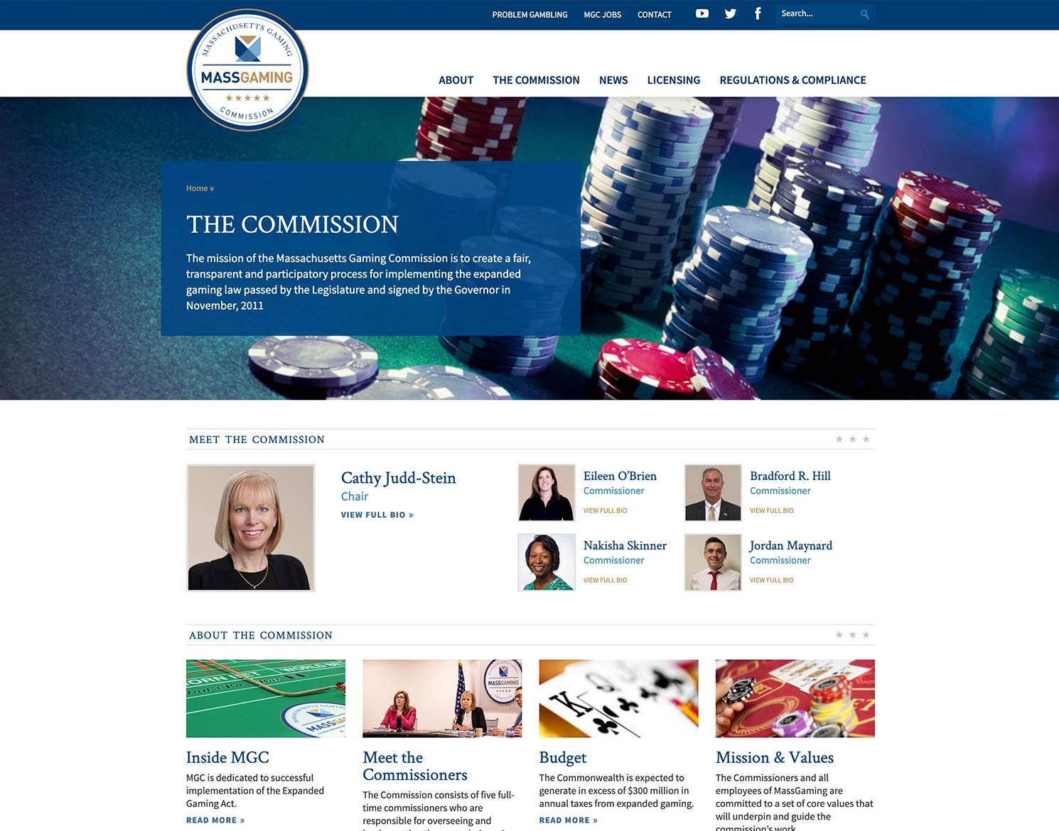 Massachusetts Gaming Commission website - The Commission page