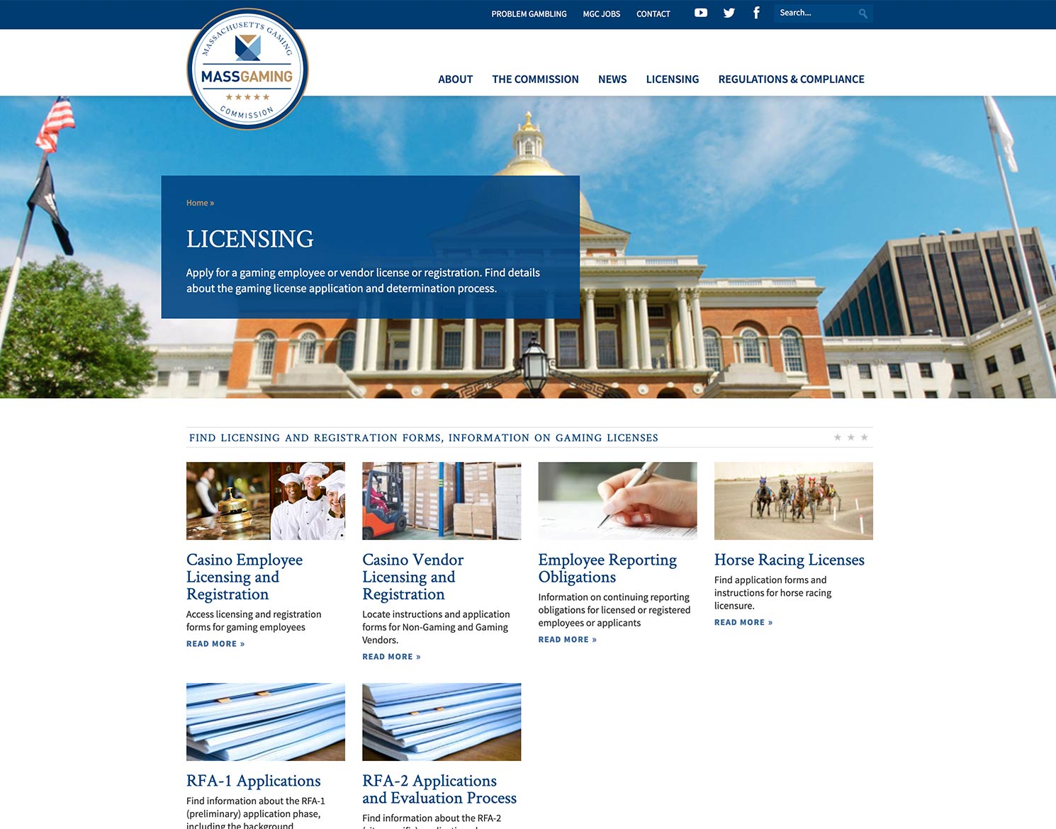 Massachusetts Gaming Commission website - Licensing page