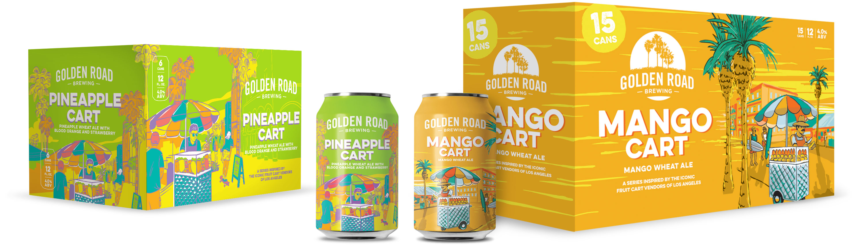 packaging design and Illustration for golden road brewing fruit cart series