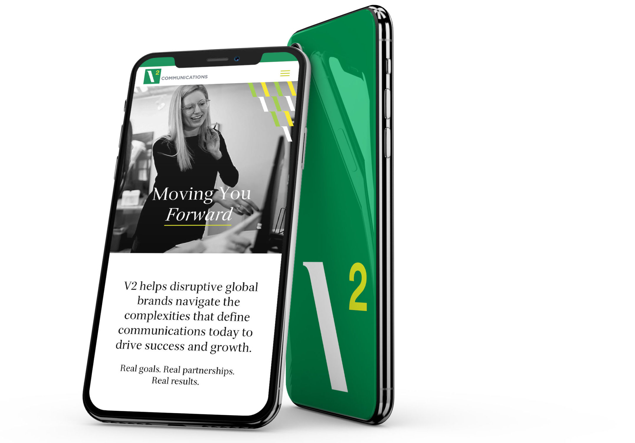 V2 Communications mobile screens - web design