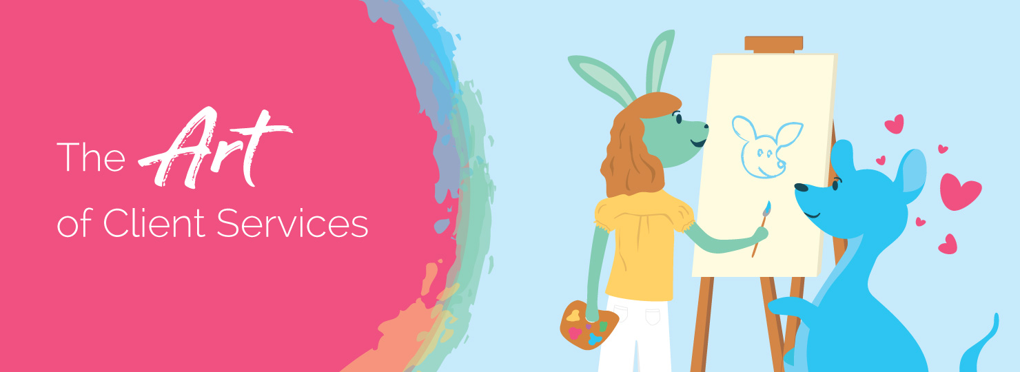 Art of Client Services banner with rabbit painting on easel