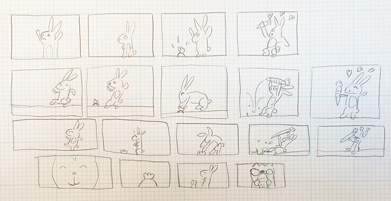 storyboard sketches on paper