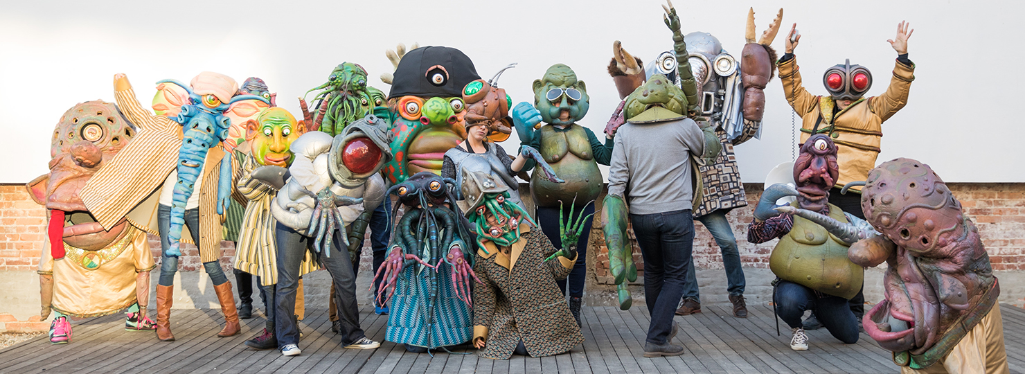 Group of the Jackrabbit teamed dressed up the Big Nazo creature costumes