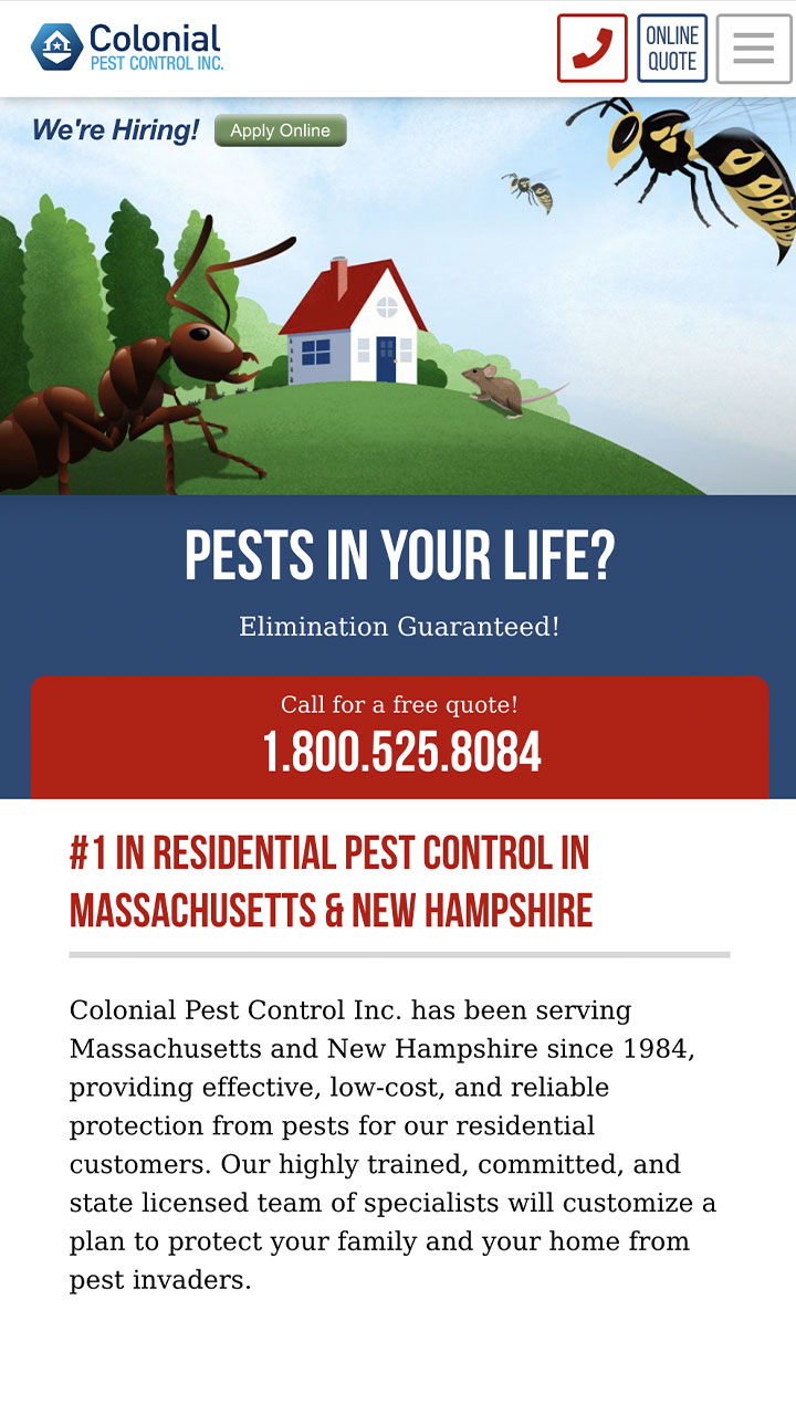 Colonial pest mobile home screen