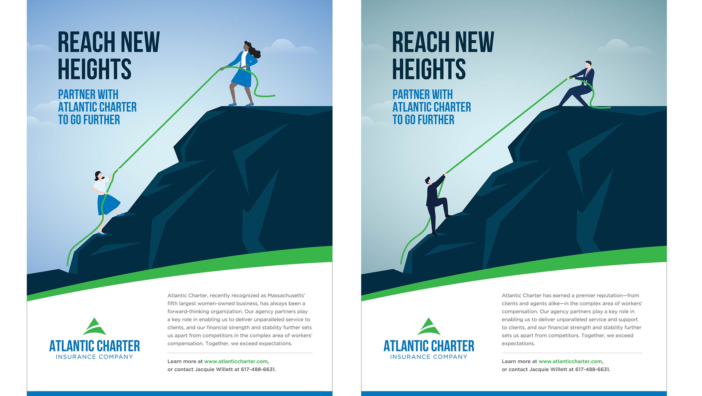 advertisements for Atlantic Charter using illustrated graphics