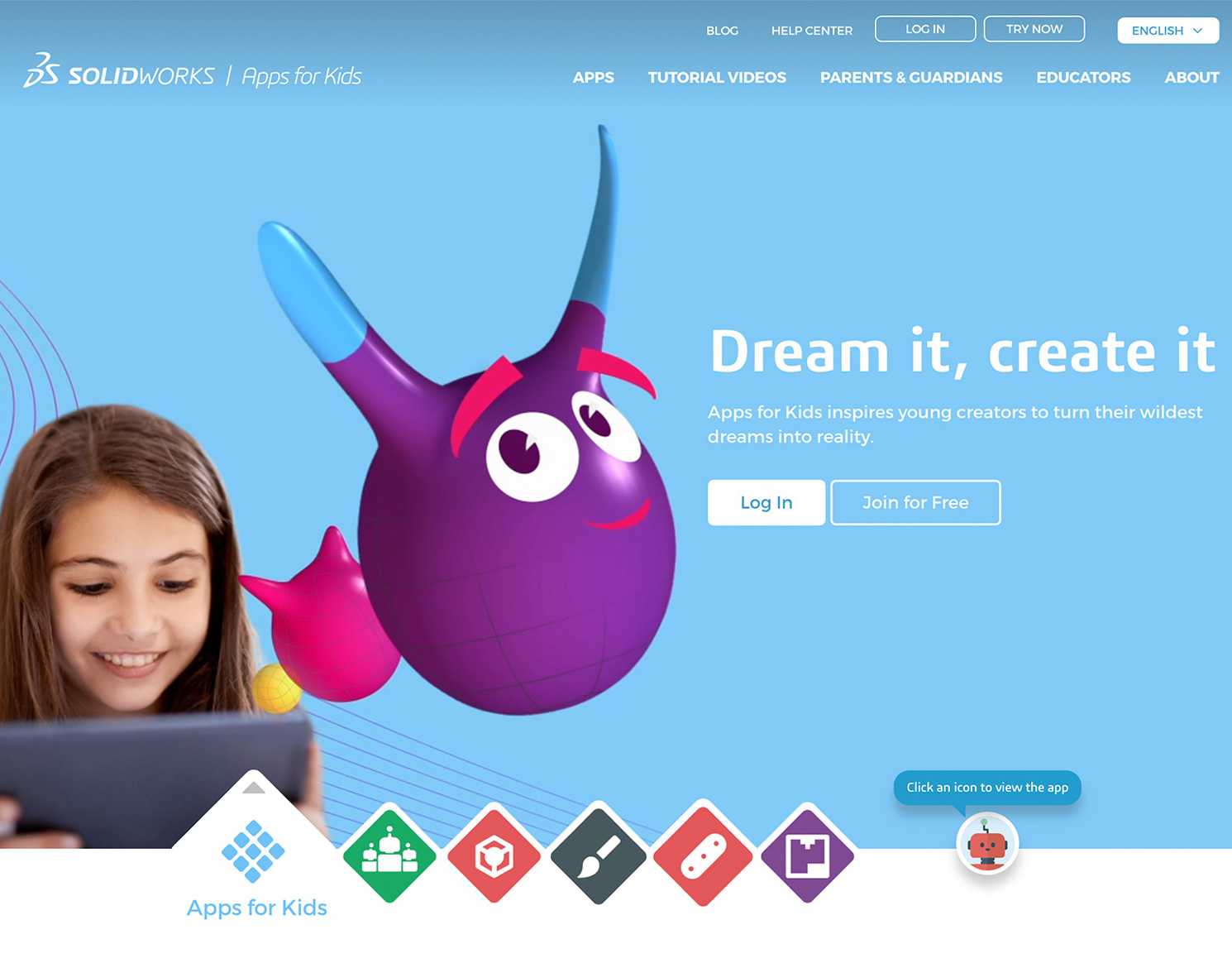 Dassault SolidWorks Apps for Kids Desktop website homepage