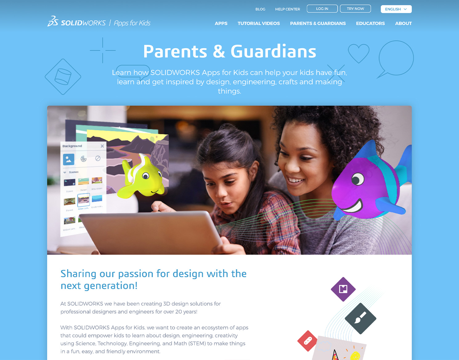 Dassault SolidWorks Apps for Kids Desktop website parents and guardians page