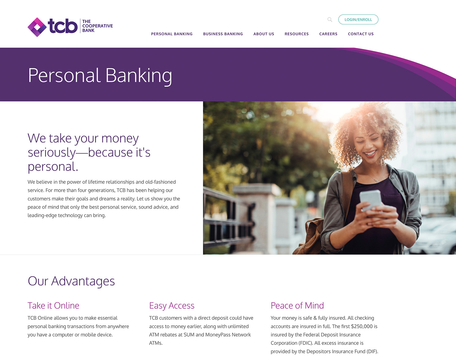 TCB website design personal banking page