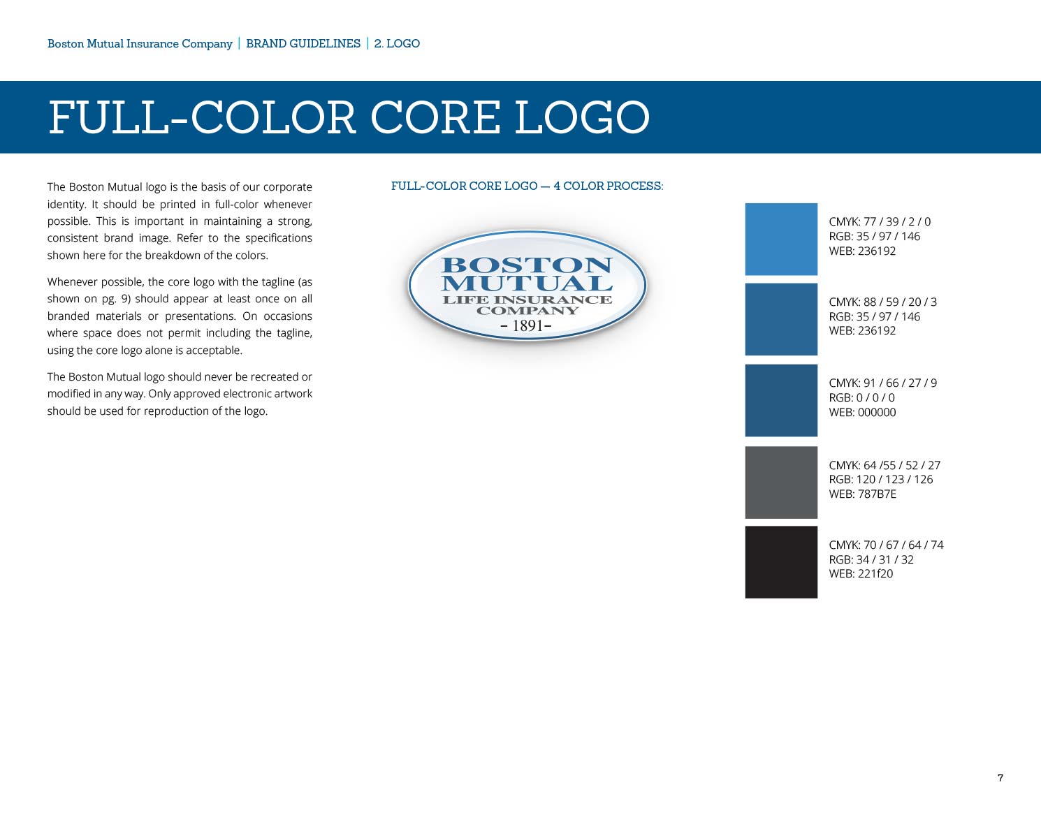 boston mutual brand guide page showing full-color logo