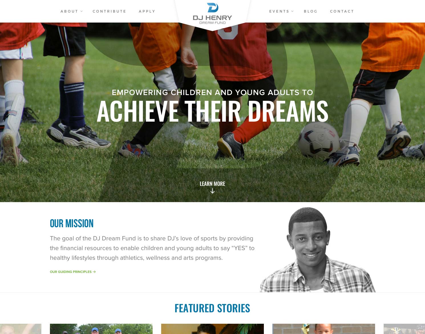 DJ Henry Dream Fund website design showing homepage