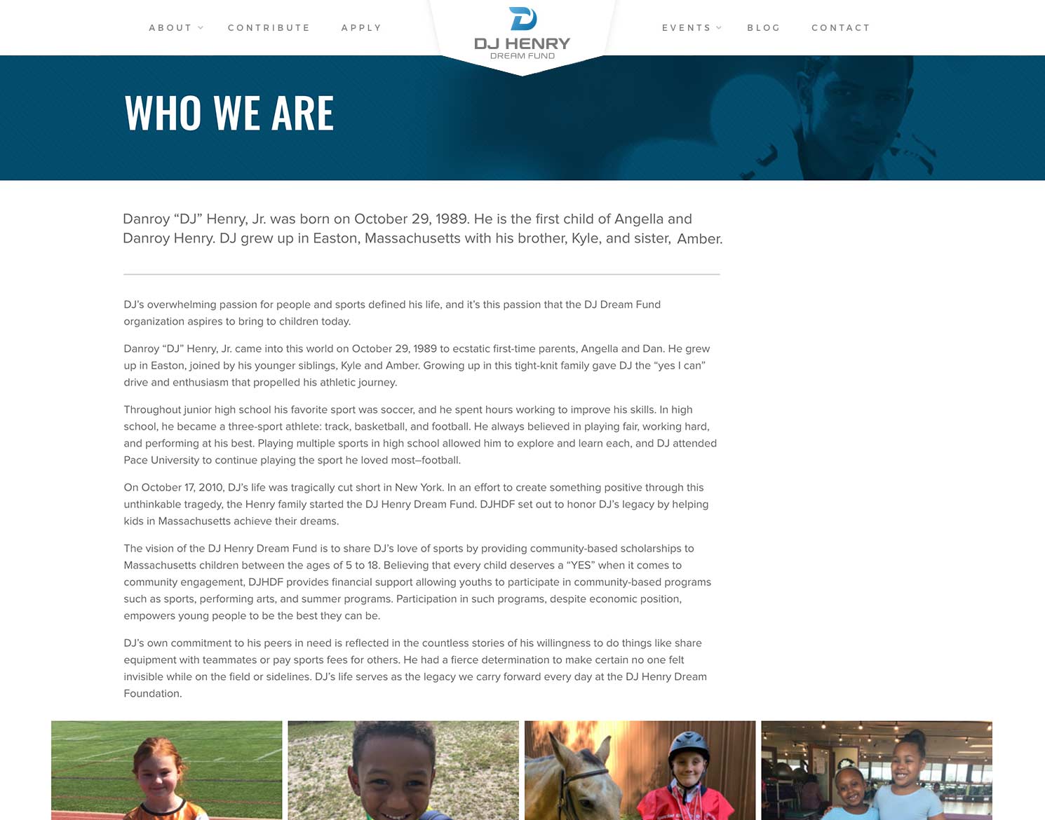DJ Henry Dream Fund website design Who We Are page