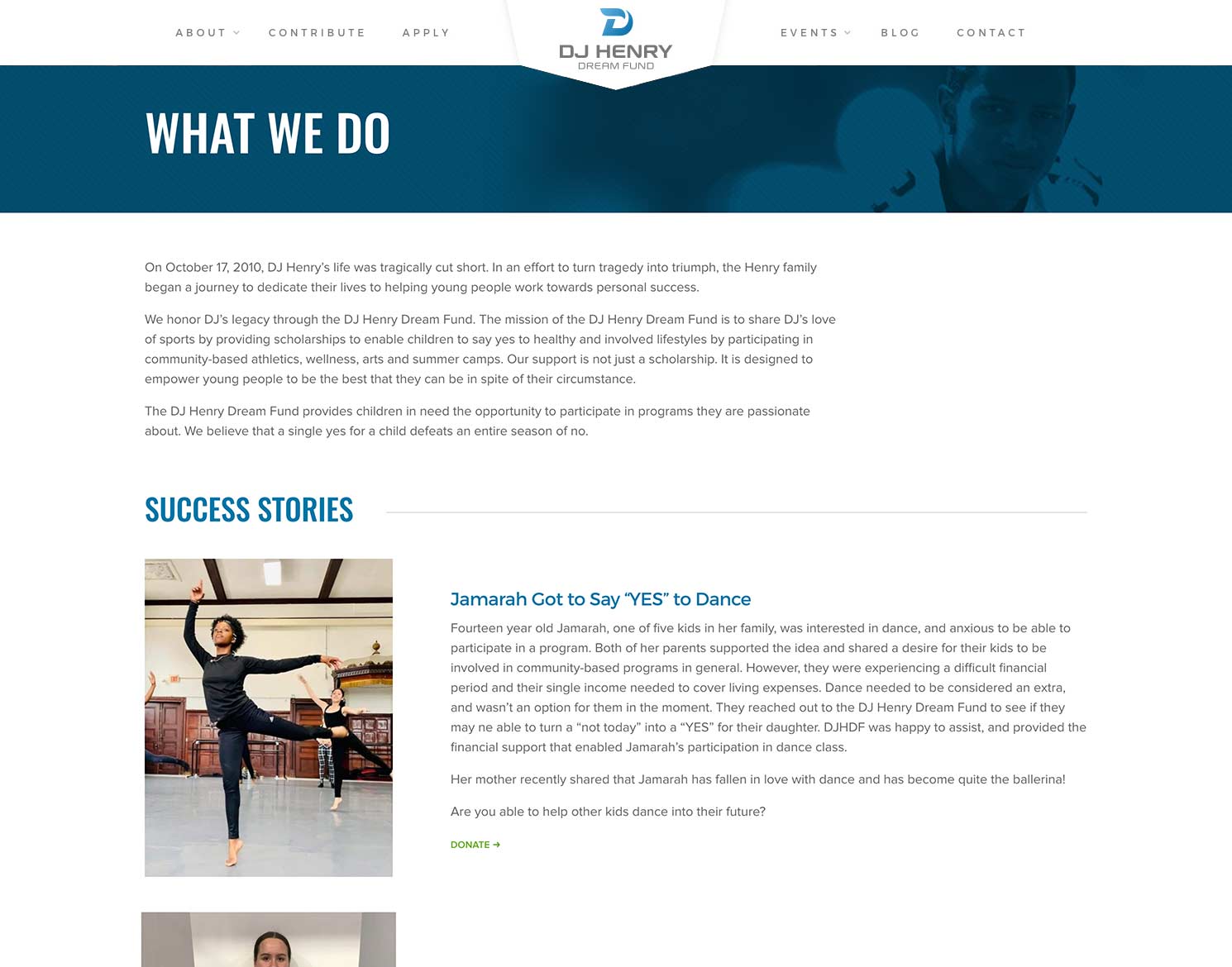 DJ Henry Dream Fund website design What We Do page