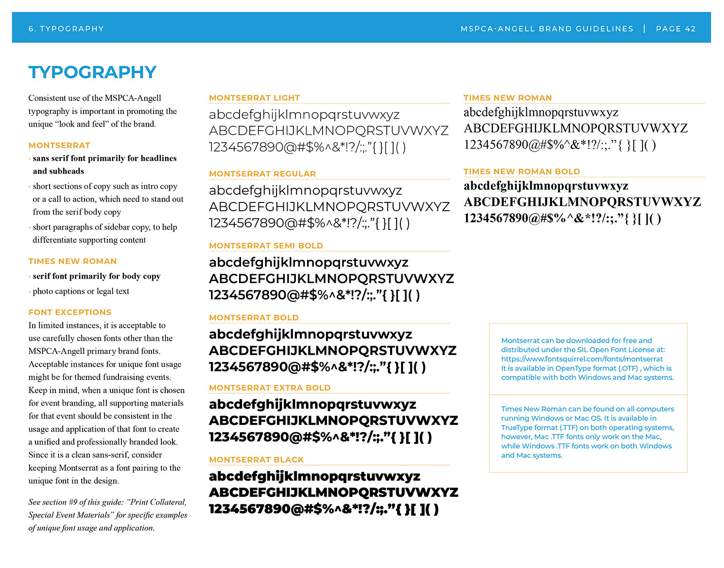 MSPCA-Angell brand guide typography details