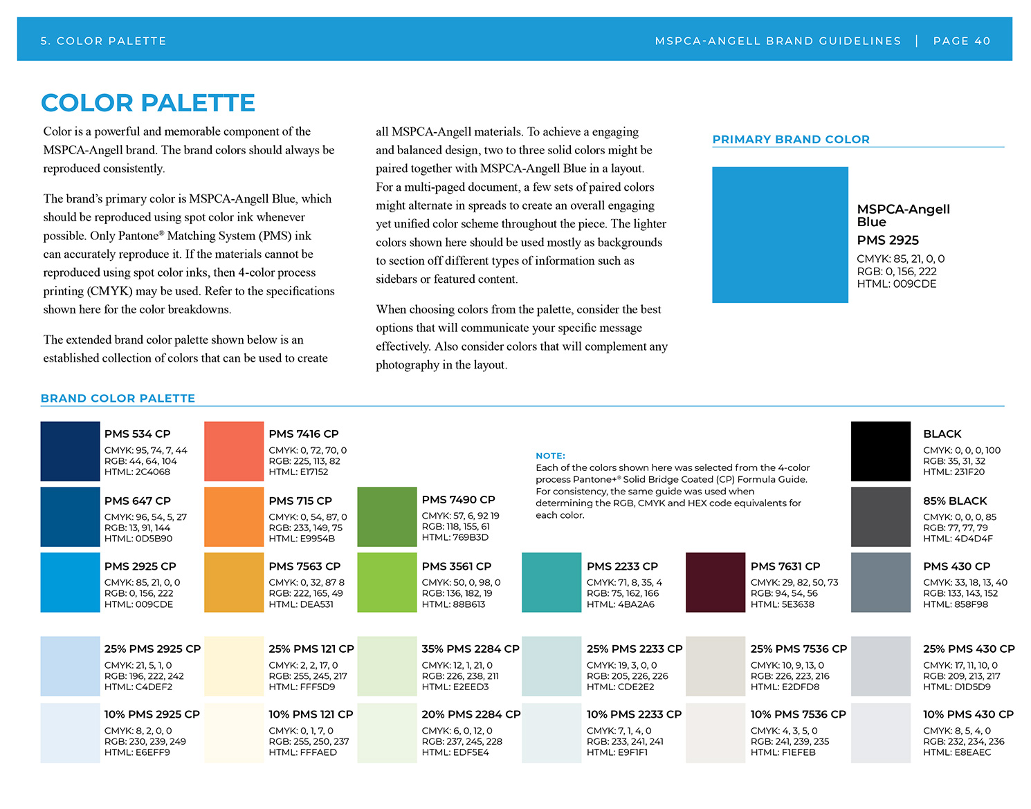 MSPCA-Angell brand guide color palette details