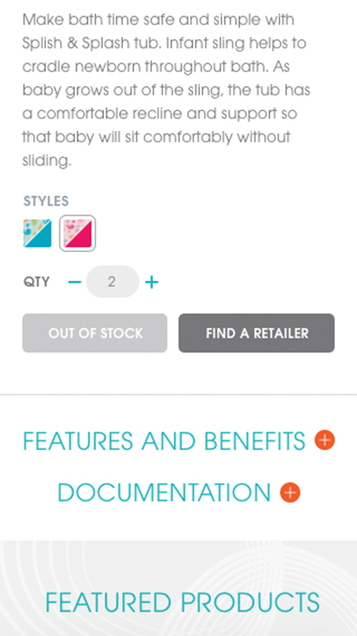 summer infant responsive mobile design showing e-commerce product details