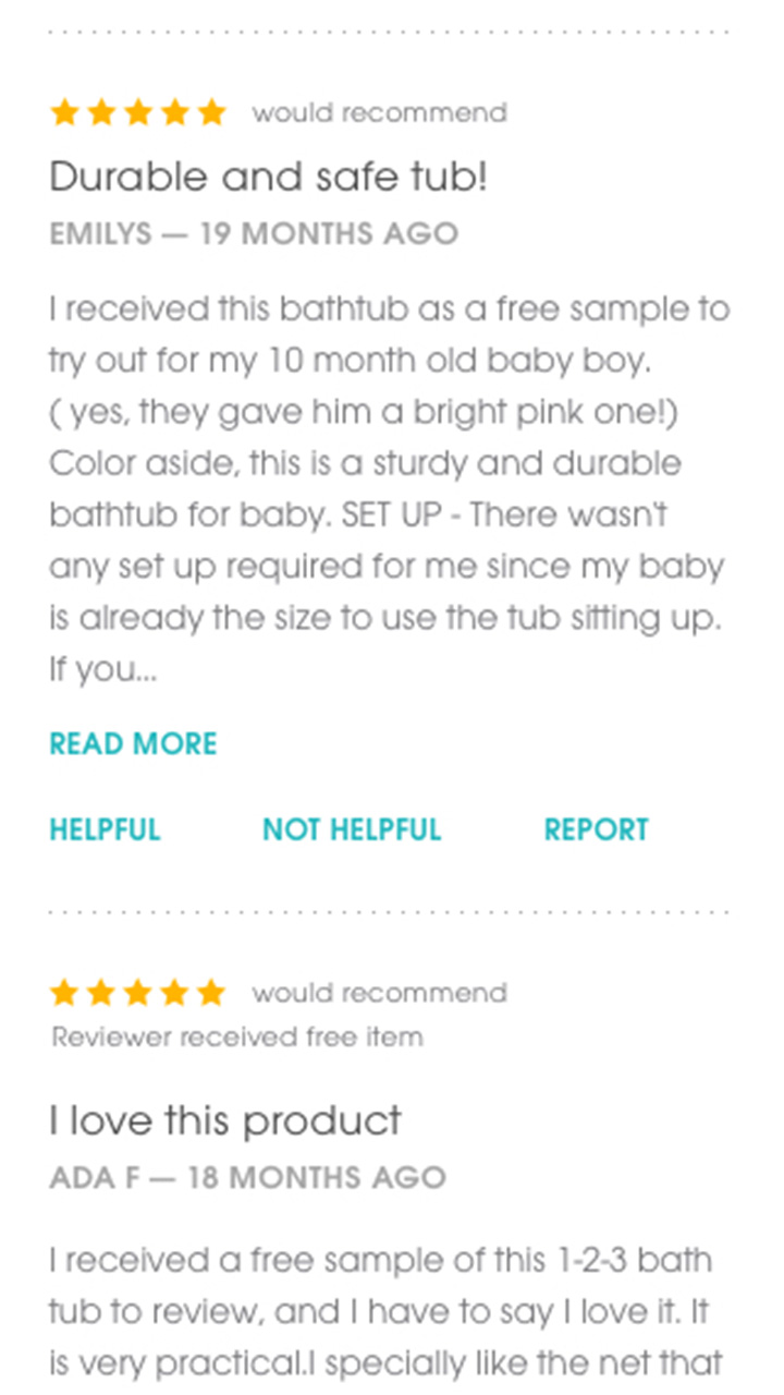 summer infant responsive mobile design showing e-commerce product reviews