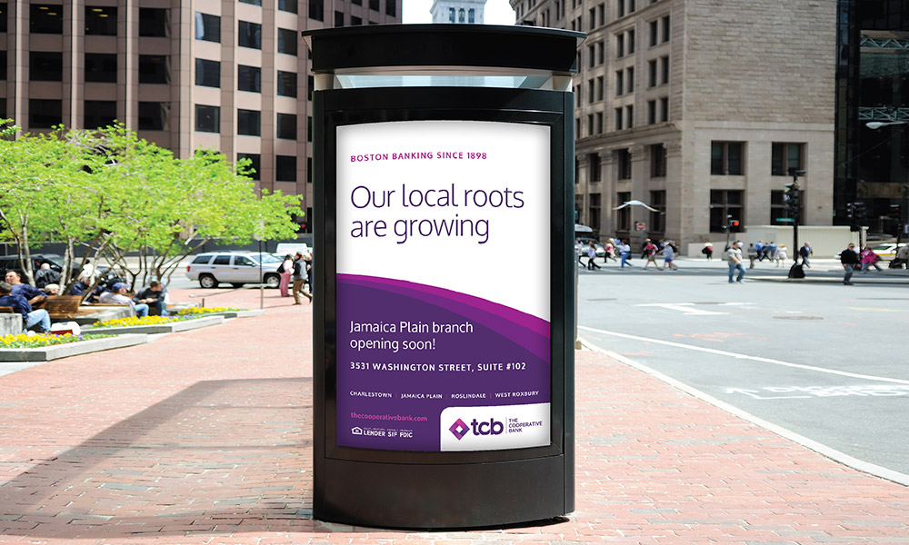 The Cooperative Bank (TCB) bus shelter advertising in Boston