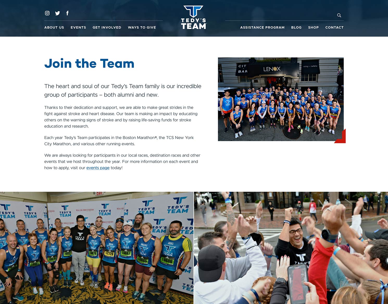 Tedy's Team website design showing Join the Team page