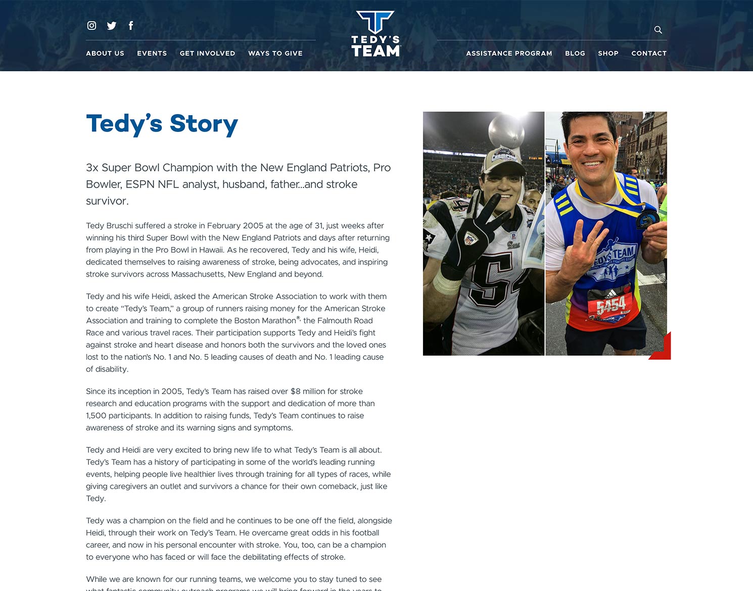 Tedy's Team website design showing Tedy's story page