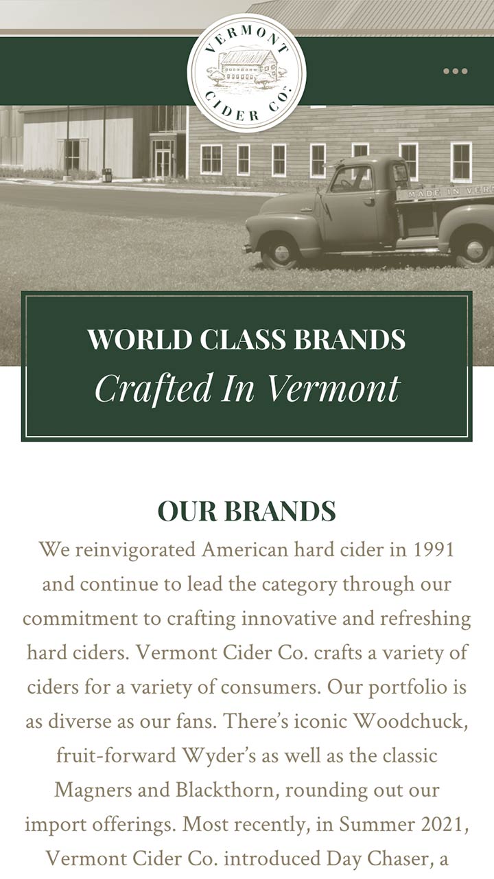 Vermont Cider Co. mobile site