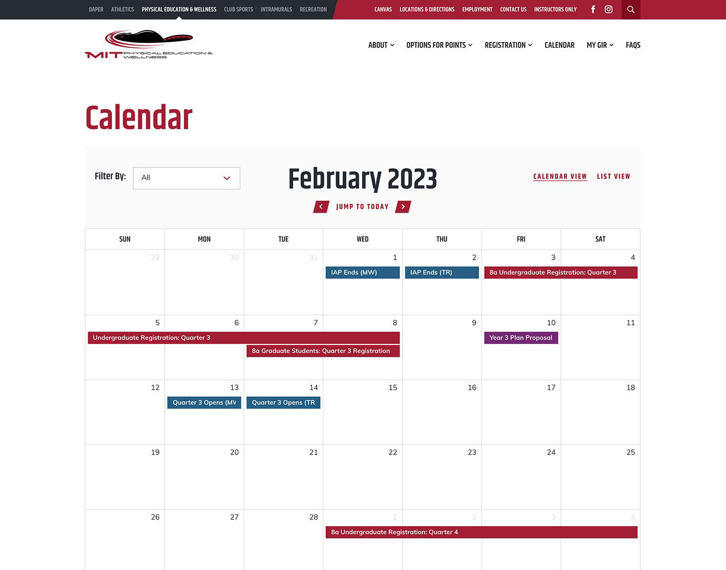 MIT DAPER Calendar page
