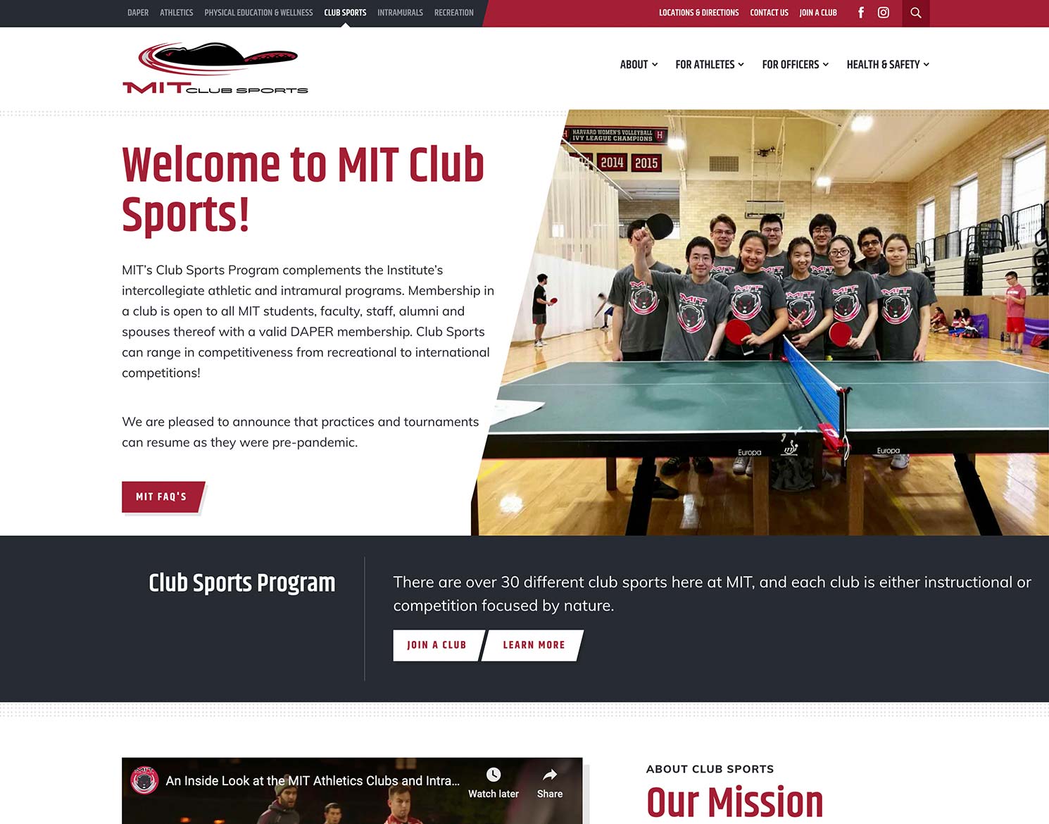 MIT DAPER Club Sports page