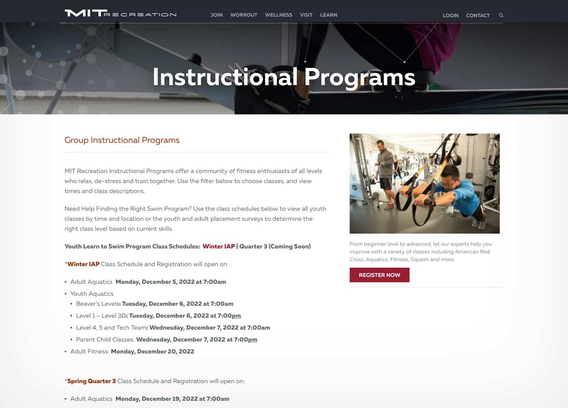 MIT REC Instructional Programs page