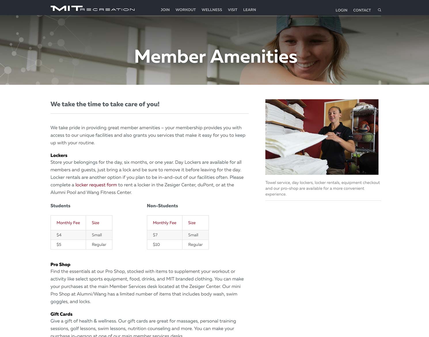 MIT REC Member Amenitites page