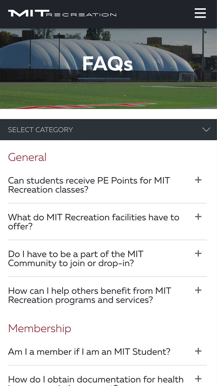 MIT REC mobile responsive website design