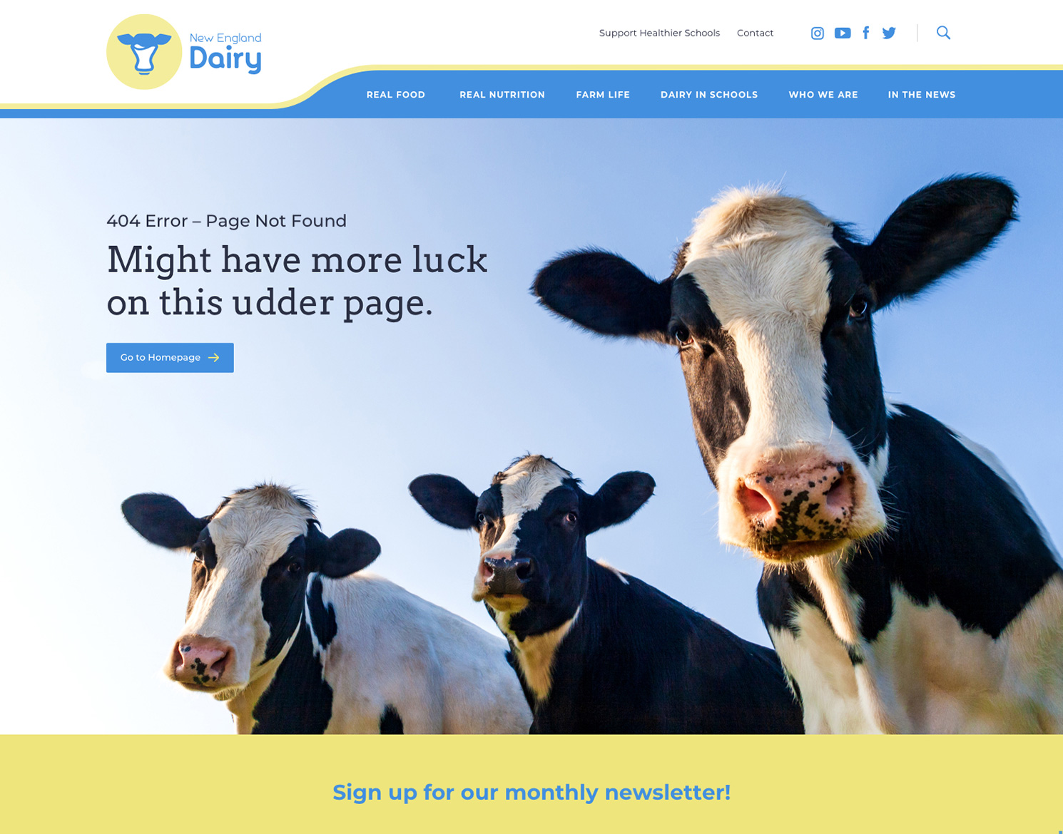 New England Dairy website 404 page