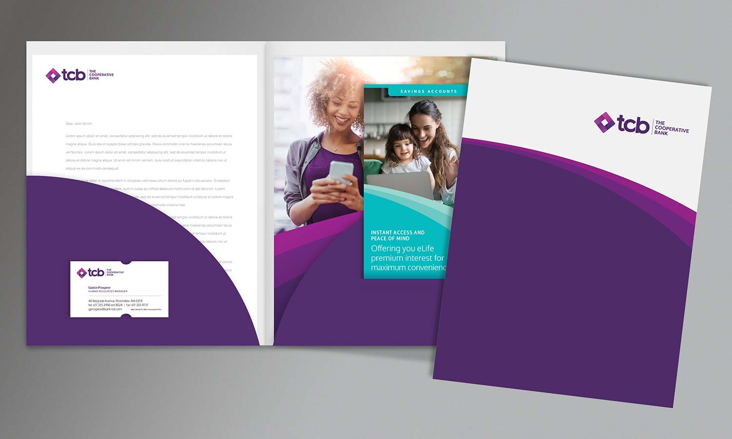 Marketing collateral for The Cooperative Bank including pocket folder and service brochures