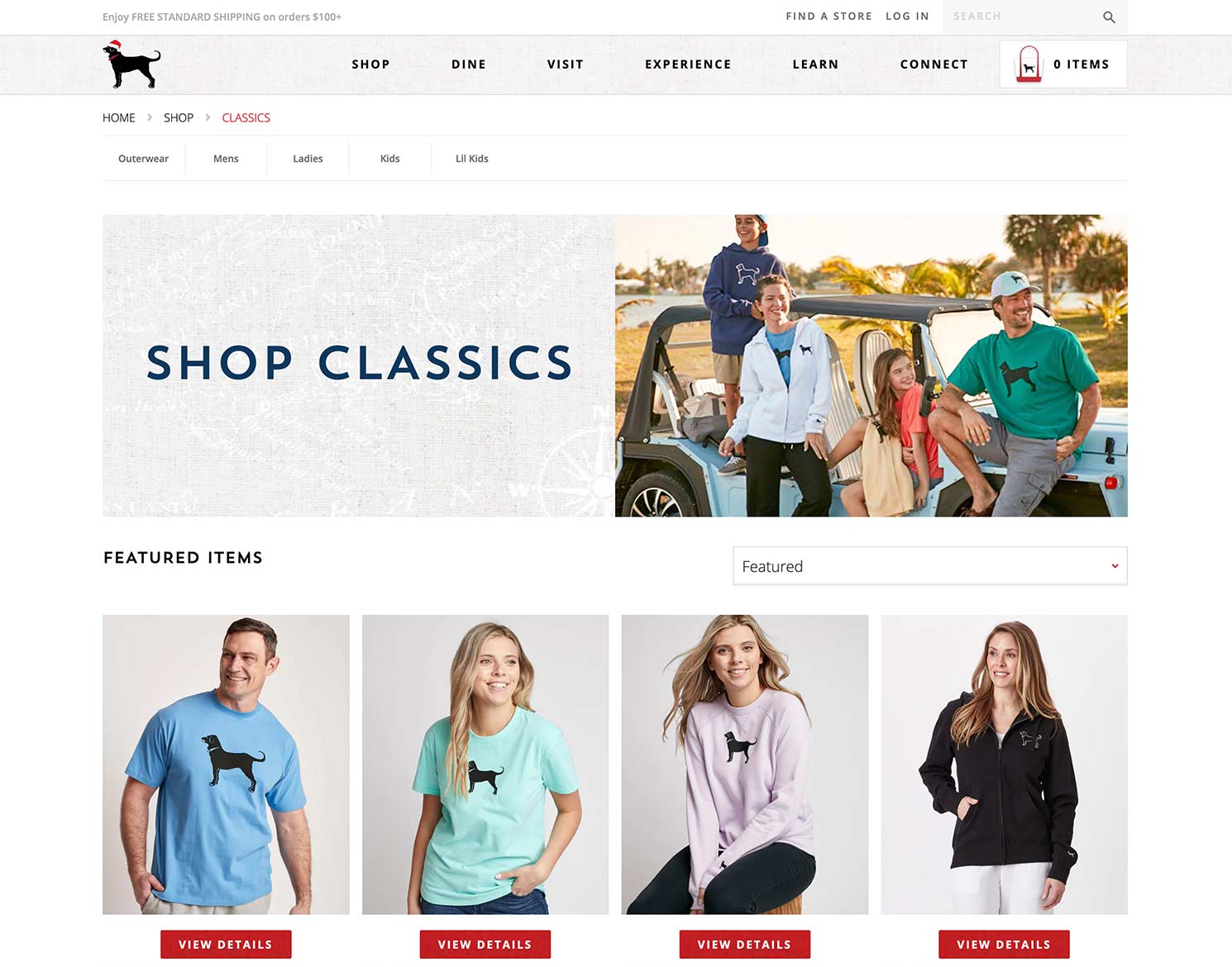 The Black Dog website design showing Shop Classics page